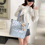 Checkerboard Large-capacity Women's Bag Spring Bear Shoulder Bag