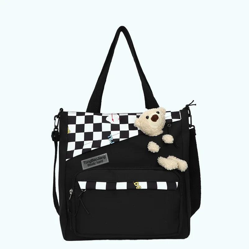Checkerboard Large-capacity Women's Bag Spring Bear Shoulder Bag