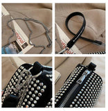 Diamonds Women Shoulder Bags Small PU Leather Barrel Shaped Handbags