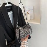 Diamonds Women Shoulder Bags Small PU Leather Barrel Shaped Handbags
