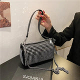 Diamonds Women Shoulder Bags Small PU Leather Barrel Shaped Handbags