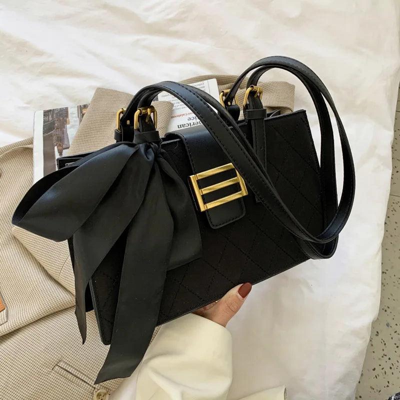 Diamond Grain Women Shoulder Bag Bow Embroidery Ladies Handbags