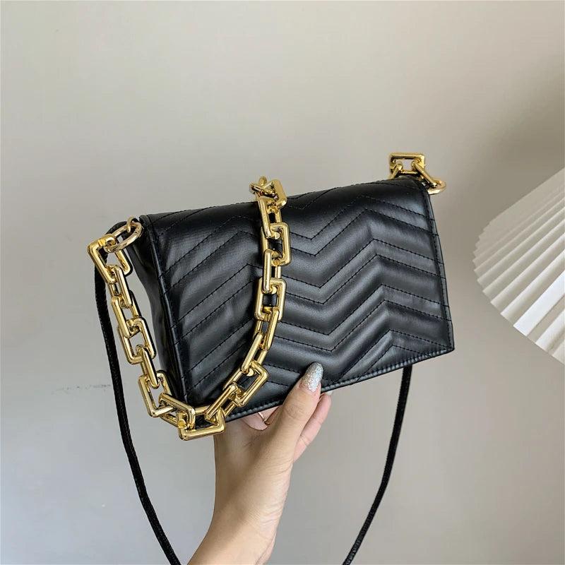 Embroidered Retro Chain Shoulder Bag Crossbody Messenger Leather Handbag