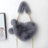 Heart-shaped Faux Fur Chain Shoulder Bag Lady Headband and Purse Set