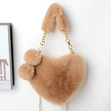 Heart-shaped Faux Fur Chain Shoulder Bag Lady Headband and Purse Set