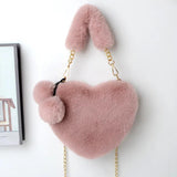 Heart-shaped Faux Fur Chain Shoulder Bag Lady Headband and Purse Set