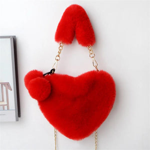 Heart-shaped Faux Fur Chain Shoulder Bag Lady Headband and Purse Set