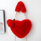 Heart-shaped Faux Fur Chain Shoulder Bag Lady Headband and Purse Set