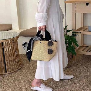 Straw Woven Handbag Women Beach Tote Top-Handle Retro Shoulder Bags