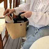 Straw Woven Handbag Women Beach Tote Top-Handle Retro Shoulder Bags