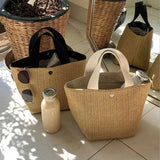 Straw Woven Handbag Women Beach Tote Top-Handle Retro Shoulder Bags