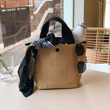 Straw Woven Handbag Women Beach Tote Top-Handle Retro Shoulder Bags