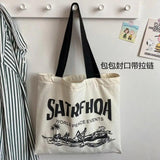 Cartoon Print Canvas Shopping Bag Eco Handbag Tote
