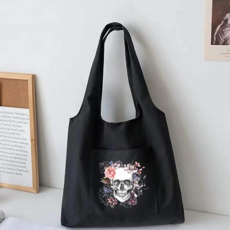 Women Canvas Vest Bag Large Capacity Tote Cartoon Print Shopping Bag