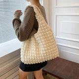 Cloud Bubble Flower Shoulder Bag for Girls Soft Plaid Grocery Handbags