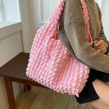 Cloud Bubble Flower Shoulder Bag for Girls Soft Plaid Grocery Handbags