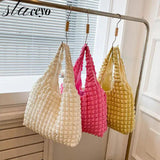 Cloud Bubble Flower Shoulder Bag for Girls Soft Plaid Grocery Handbags