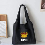 King Print Canvas Vest Bag Women Shoulder Tote Handbag Large Capacity Shopping