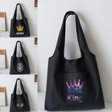 King Print Canvas Vest Bag Women Shoulder Tote Handbag Large Capacity Shopping