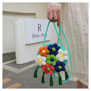 Women's Shoulder Bag Flower Tassel Decorated Crossbody Beach Travel Bag