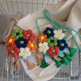 Women's Shoulder Bag Flower Tassel Decorated Crossbody Beach Travel Bag