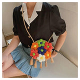 Women's Shoulder Bag Flower Tassel Decorated Crossbody Beach Travel Bag