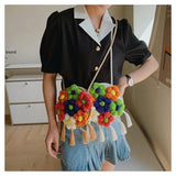 Women's Shoulder Bag Flower Tassel Decorated Crossbody Beach Travel Bag