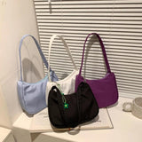 Solid Nylon Underarm Bag Casual Shoulder Handbag with Flower Pendant