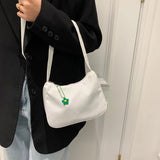 Solid Nylon Underarm Bag with Flower Pendant