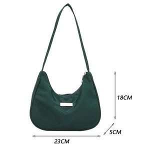 Nylon Solid Shoulder Bag Zipper Small Crescent Messenger Bag Handbags