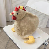 Plush Chicken Shoulder Bag for Women Girls Handbag Zipper Hen Shape