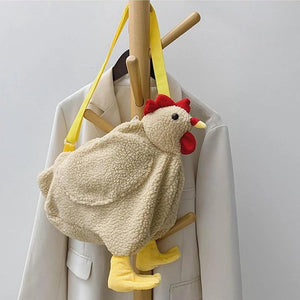 Plush Chicken Shoulder Bag for Women Girls Handbag Zipper Hen Shape