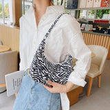 Animal Print Small Nylon Shoulder Bag Women Half Moon Underarm Handbag
