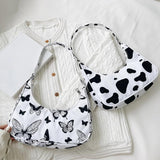 Animal Print Small Nylon Shoulder Bag Women Half Moon Underarm Handbag