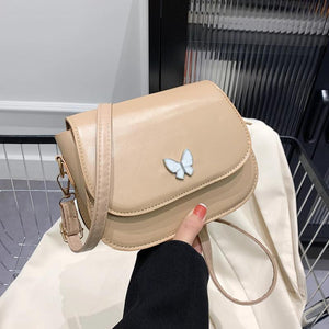 Women Butterfly Shoulder Crossbody Bag Solid Leather Flap