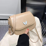 Women Butterfly Shoulder Crossbody Bag Solid Leather Flap