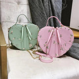 Lace Flower Flap Bag PU Leather Top-Handle Shoulder Crossbody Women Handbag