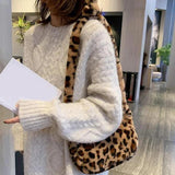 Leopard Shoulder Bag Winter Plush Small Crossbody Soft Women Handbag