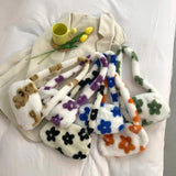Flower Print Plush Shoulder Bag Autumn Winter Small Purse