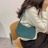 Corduroy Shoulder Bag Solid Handbag Top-handle Tote