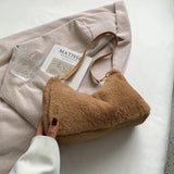Plush Shoulder Bag Winter Larger Capacity Solid Underarm Tote Bags for Women