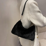 Plush Shoulder Bag Winter Larger Capacity Solid Underarm Tote Bags for Women