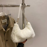 Plush Shoulder Bag Winter Larger Capacity Solid Underarm Tote Bags for Women