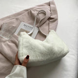 Plush Shoulder Bag Winter Larger Capacity Solid Underarm Tote Bags for Women