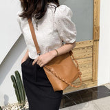 Vintage PU Leather Shoulder Bag School Cross-body Bucket Bags for Women Handbag