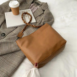 Vintage PU Leather Shoulder Bag School Cross-body Bucket Bags for Women Handbag