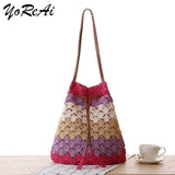 Bohemian Straw Bags for Women Wavy Stripes Beach Handbags