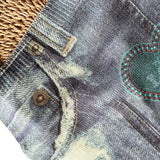 Women Knitted Shoulder Wrist Bags Cowboy Printing Big Capacity