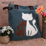 Canvas Cat Print Shoulder Bag Vintage Casual Underarm Bag Women