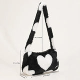 Women Heart Printing Shoulder Bag Warm Plush Tote Handbag